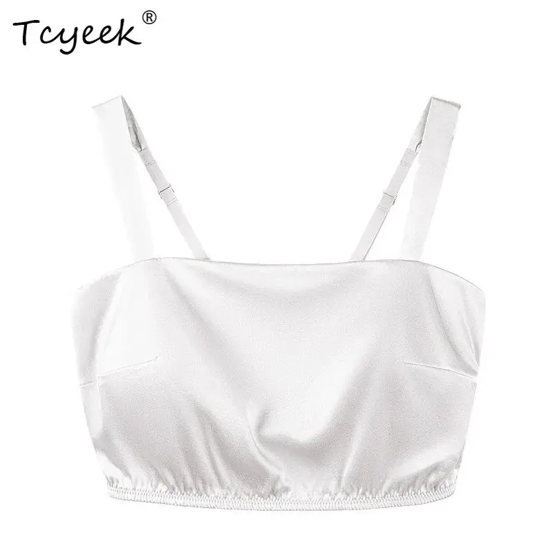 

Tcyeek, бюстгальтер без косточек из настоящего шелка 93%, женские латексные подушечки на груди без пряжек, однотонное удобное тонкое нижнее белье, лето 2024 года P44345QC