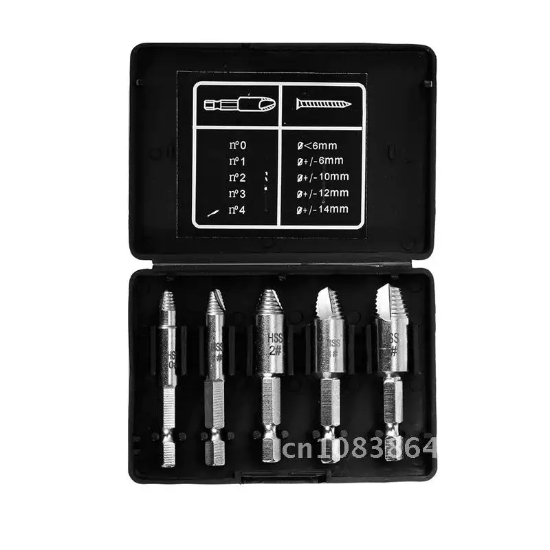 

5Pcs Upgrade High Speed Screw Damaged Remover Set Extractor Drill Bit Set Screw Easy Take Out Broken Bolt Remover Stripped Tools