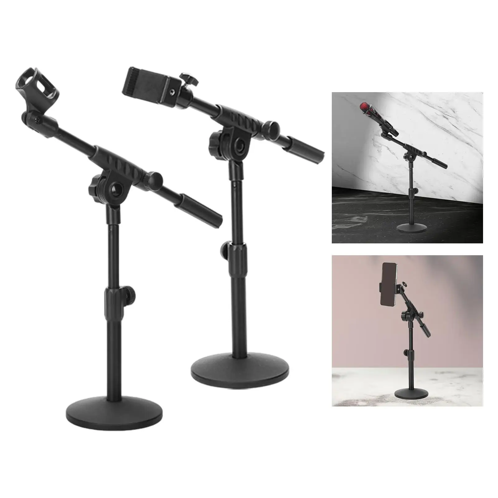 حامل ميكروفون قوي ومتعدد الوظائف ومحمول بسهولة تثبيت حامل أرضي للميكروفون مع قاعدة مستديرة لحفلات الاستوديو #3