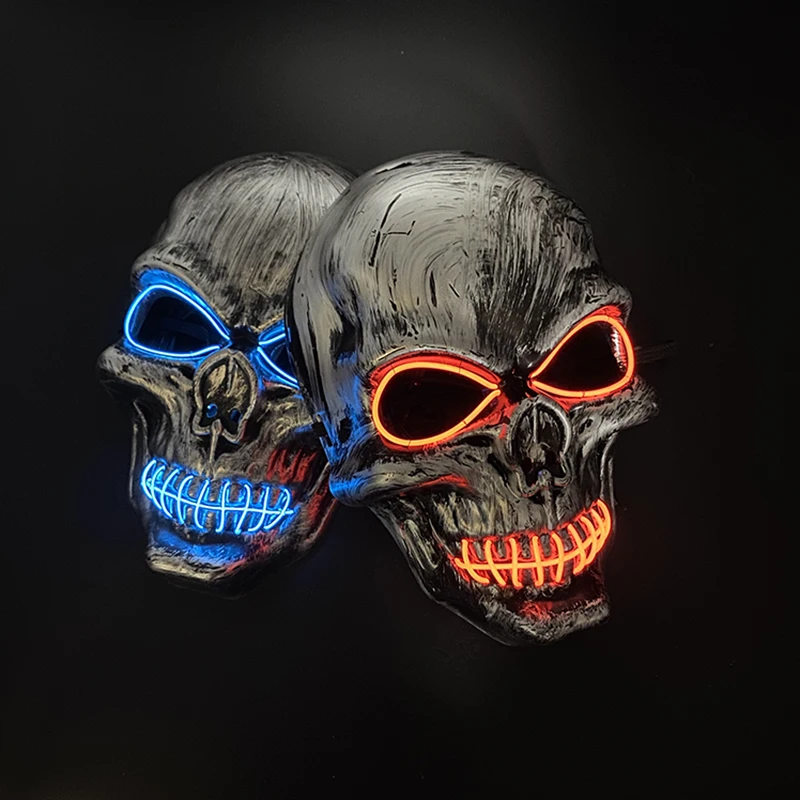 

Evil Skull Mask Halloween Carnival Masquerade Haunted House Scary Decoration Cosplay Skeleton Scary Theme Party Light Up Mask