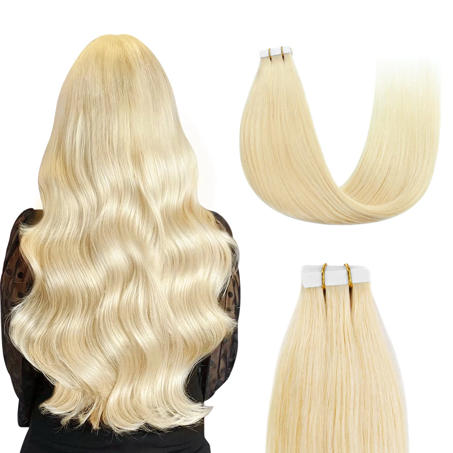 Extensions de cheveux brésiliens sans couture pour femmes, 613 cheveux humains, bande de trame de peau, blond, 100% PU, 16-26"