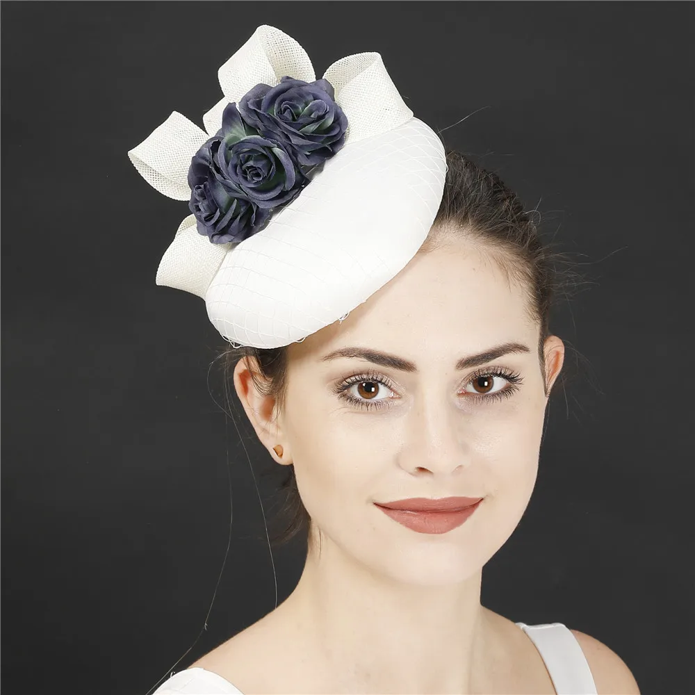 

Navy Chic Party Headpiece Cocktail Race Hair Accessories Wedding Fascinator Hat Floral Women Church Event Hairpin Chapeau Cap