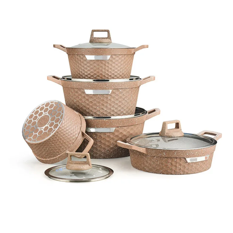 10-Piece Non-Stick Aluminum Soup Pot Set with Glass Covers Modern Simplicity Design Multi-Layer Base Home Kitchen Essentials