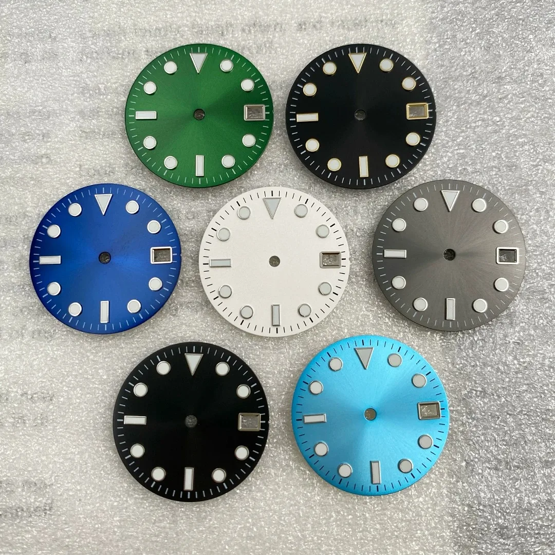 28.5mm SUB Sunburst No Logo Dial Fit NH35/NH36 Automatic Movement Ice Blue Luminous Custom Logo Watch Modification Accessories