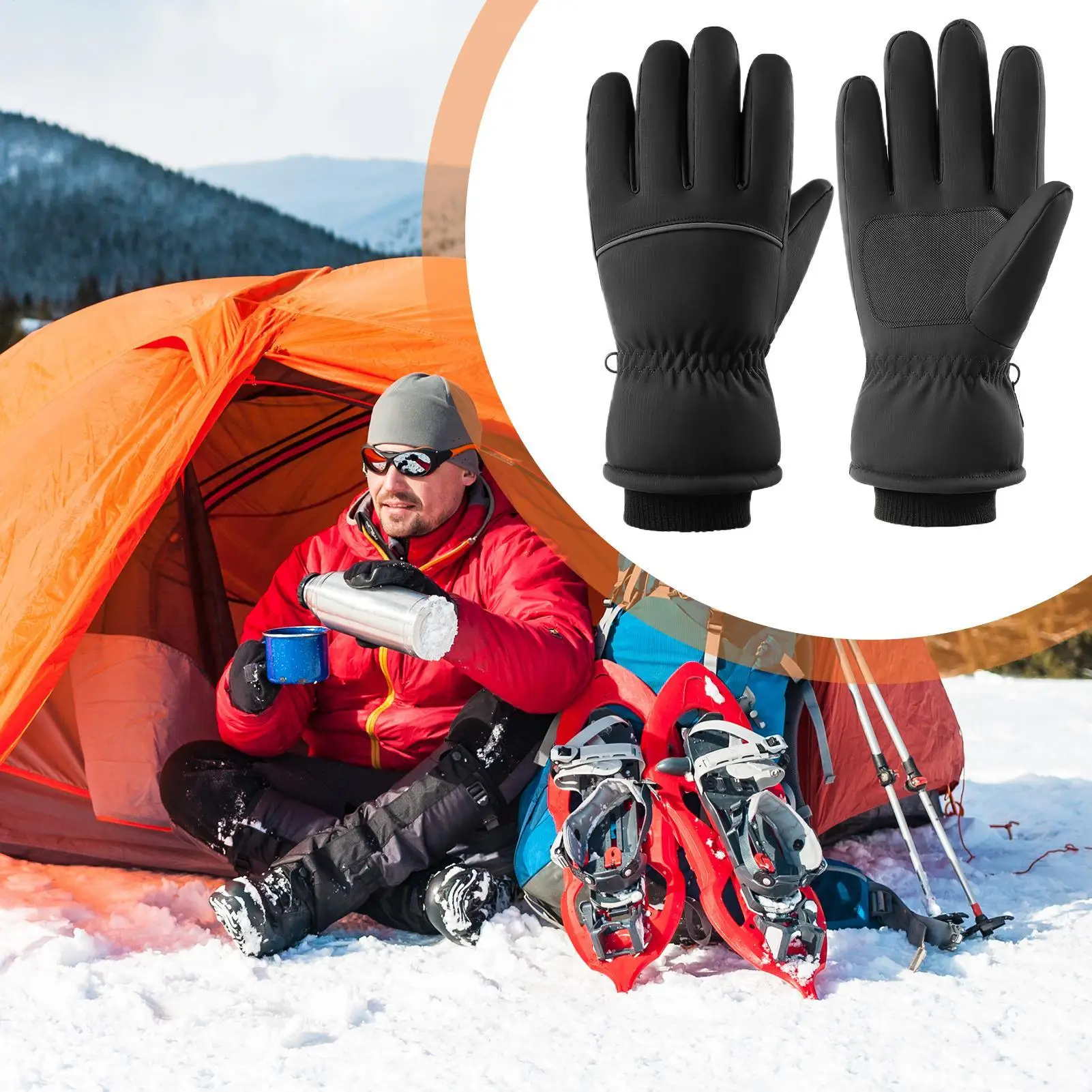 

Велосипедные перчатки, теплые снежные варежки, эргономичные перчатки с 5 пальцами для зимнего пешего туризма, кемпинга, охоты, езды на велосипеде, рыбалки, уличного мотоцикла