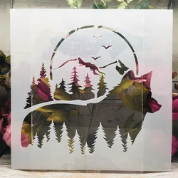 30*30cm grande lobo floresta lua diy estênceis estênceis pintura de parede scrapbook colorir gravação álbum modelo decorativo