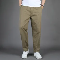 2025 Spring Summer Cotton Casual Pants Men Fashion Straight Streetwear Trousers Men's Elastic Waist Pants Male Cargo Trousers