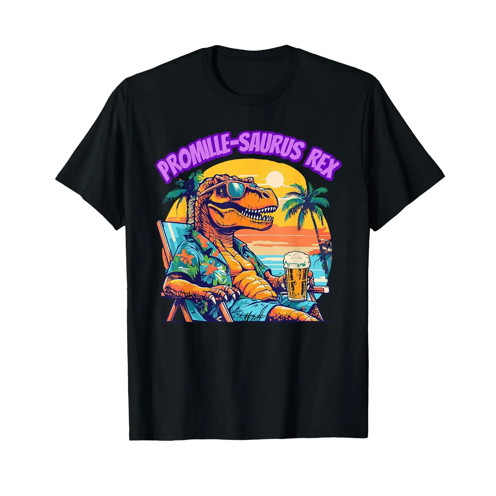 Promille Saurus Rex Funny Dino and Beer T Shirt black S vintage Washed Comfortable Breathable graphic Versatile Stylish Unisex