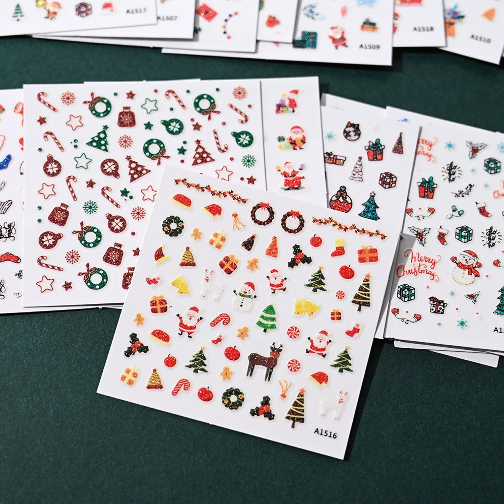﻿ 24/30pcs Glitter Fiocco di neve Mela rossa Babbo Natale Natale Decalcomanie per unghie 3D Kawaii Natale Nail Art Stickers Y2K Manicure Decor