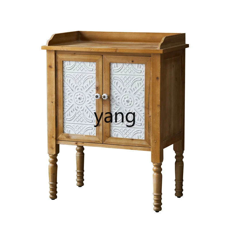 

LXL Country Dining Side Wine Cabinet Integrated Wall Solid Wood Vintage Engraving Household Bowl Wood Cabinet