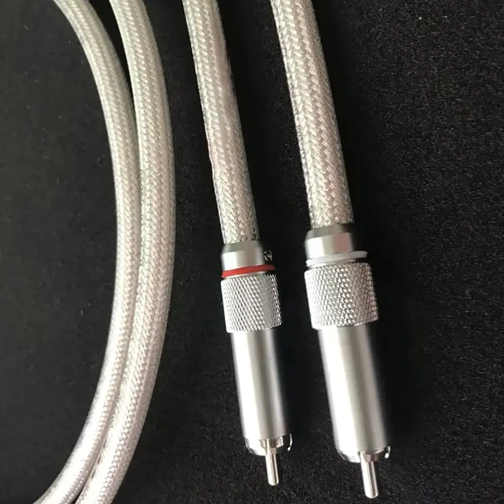 Linha de sinal principal banhada a prata de cobre vermelho com plugue macho RCA banhado a Rhodim Linha de áudio Rca