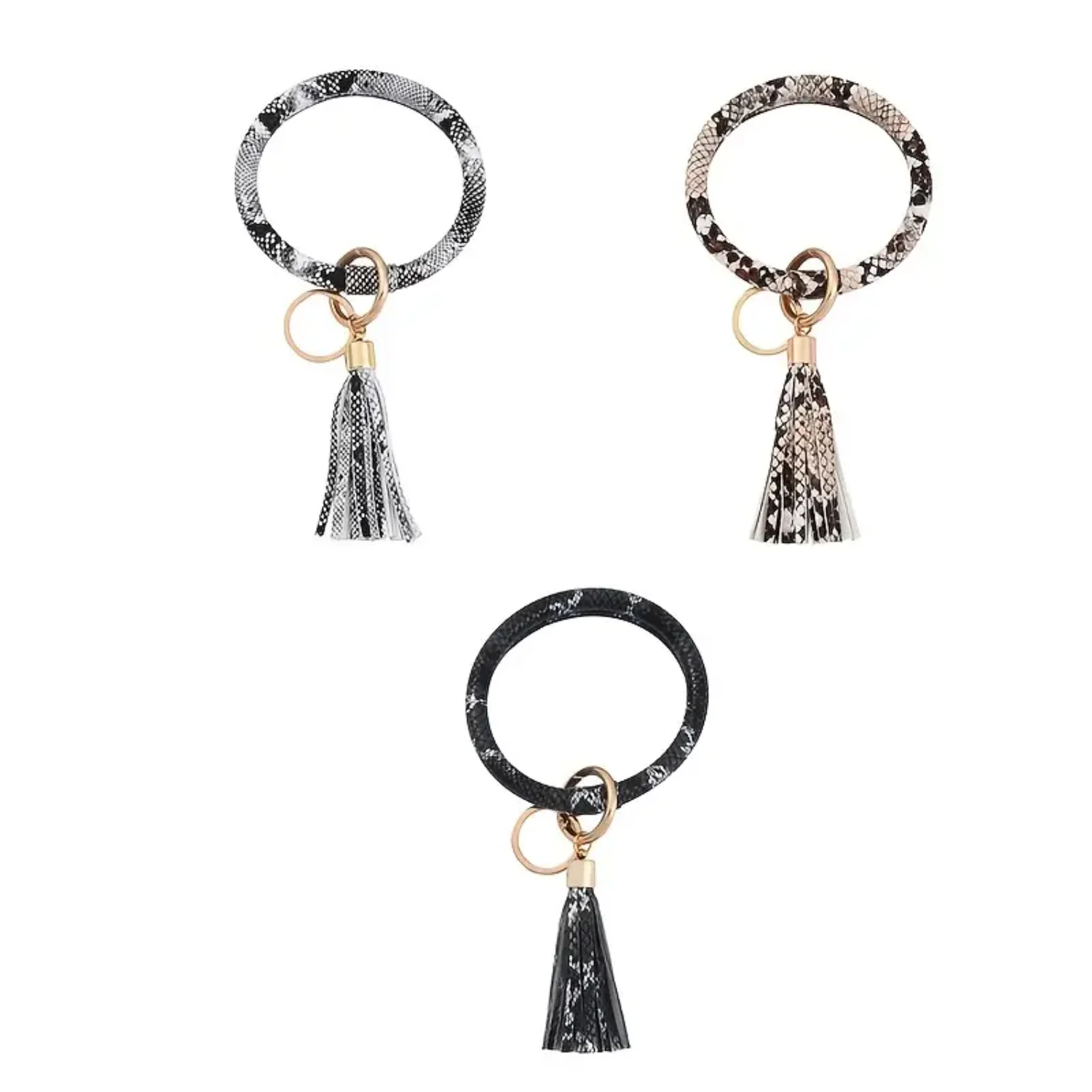 Key Ring Bracelet Wristlet - Leather Tassel Bangle Keychain Holder for Women