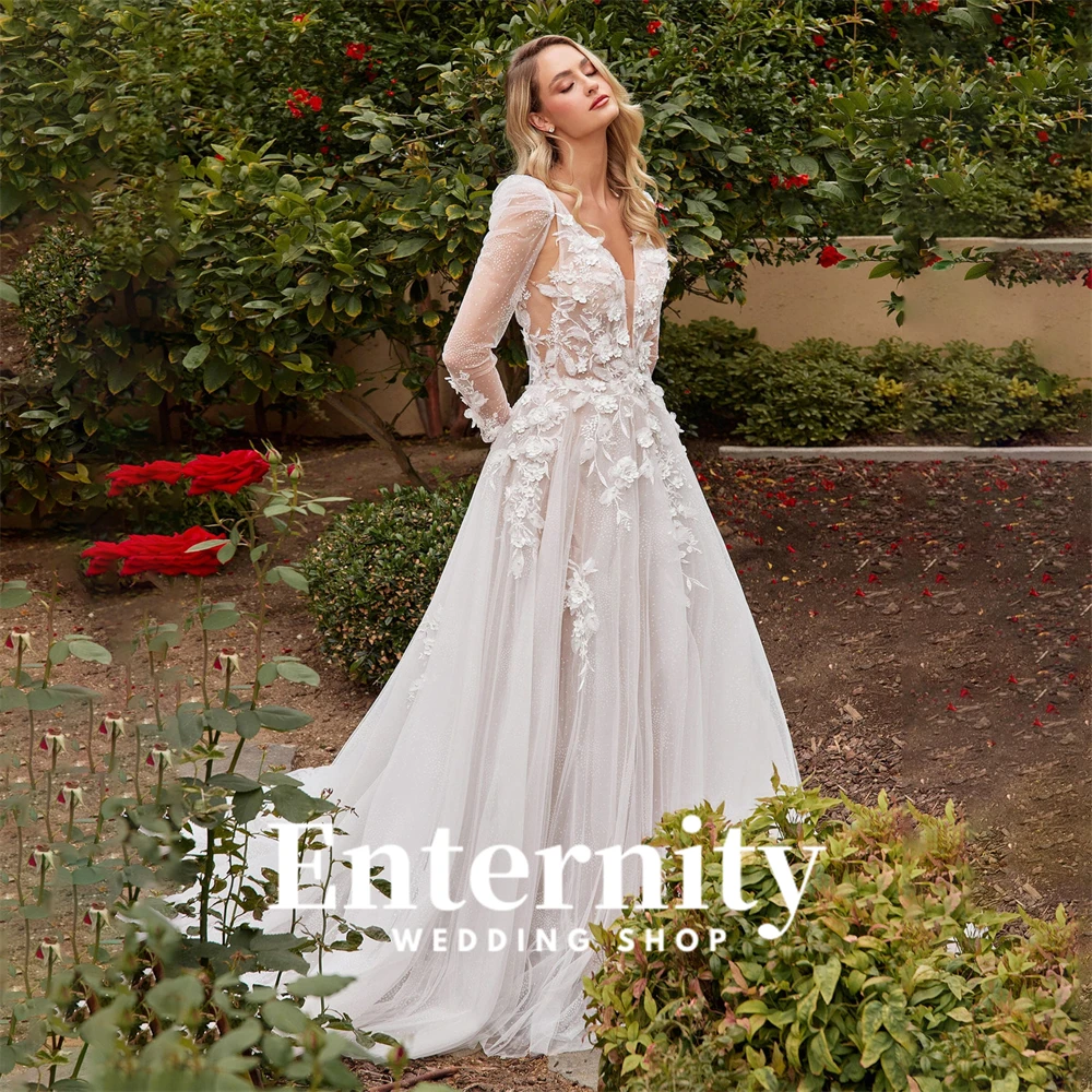 Abiti da sposa personalizzati Scollo a V con illusione profonda con maniche rimovibili Abito da sposa Abiti da sposa per abiti da donna