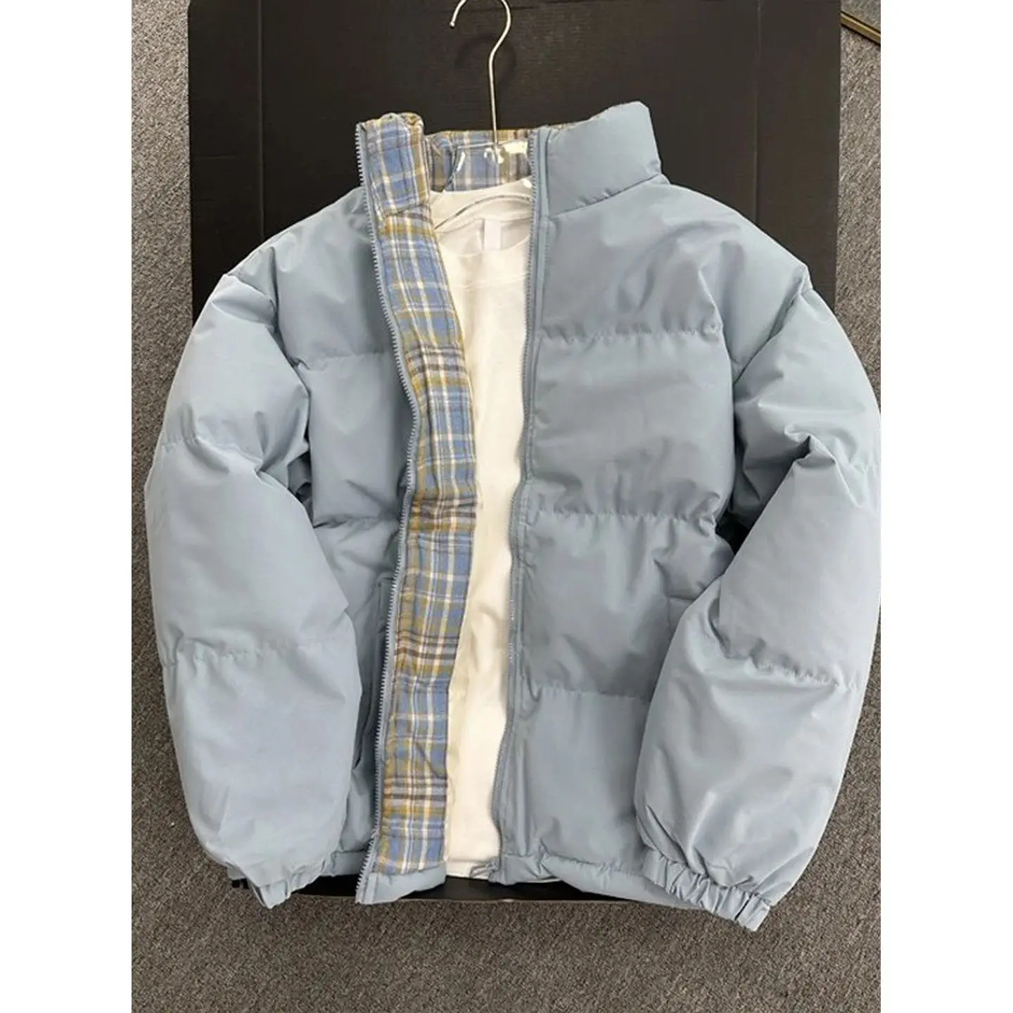 

collar padded cotton clothes men's autumn and winter plaid splicing bread clothes trendy brand cotton-padded clothes jacket