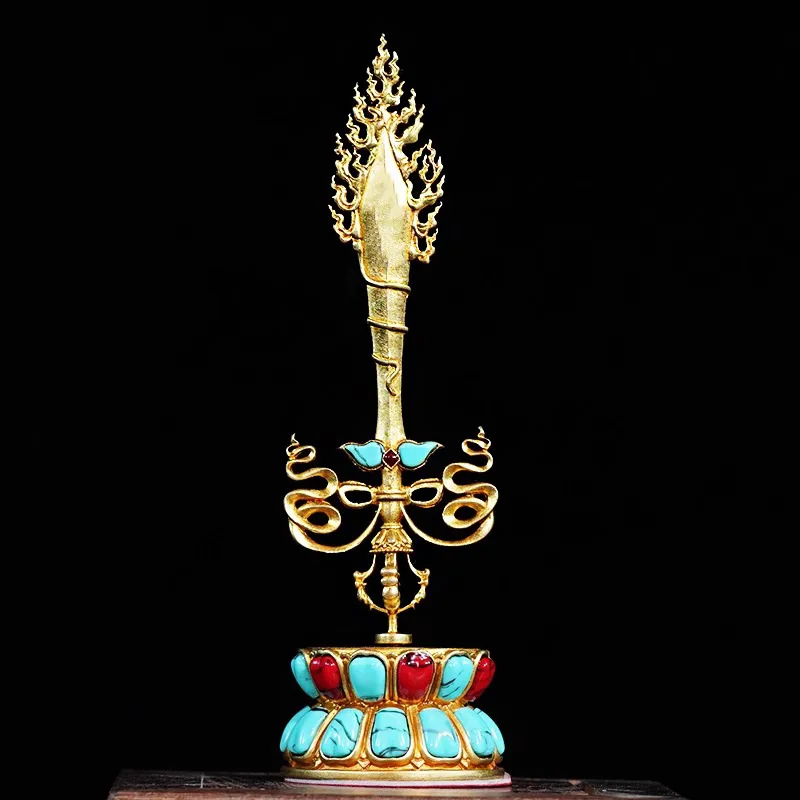 Manshu Sword Vajra Decoration Copper Inlaid Colorful Beads Manshu Wisdom Sword Tibetan Style Items for Buddha Worship