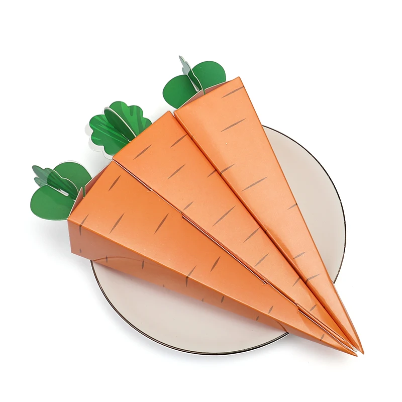 10pcs Easter Carrot Design Paper Candy Box Orange Cone Shaped Paper Gifts Packaging Box Spring Easter Party Decoration Supplies