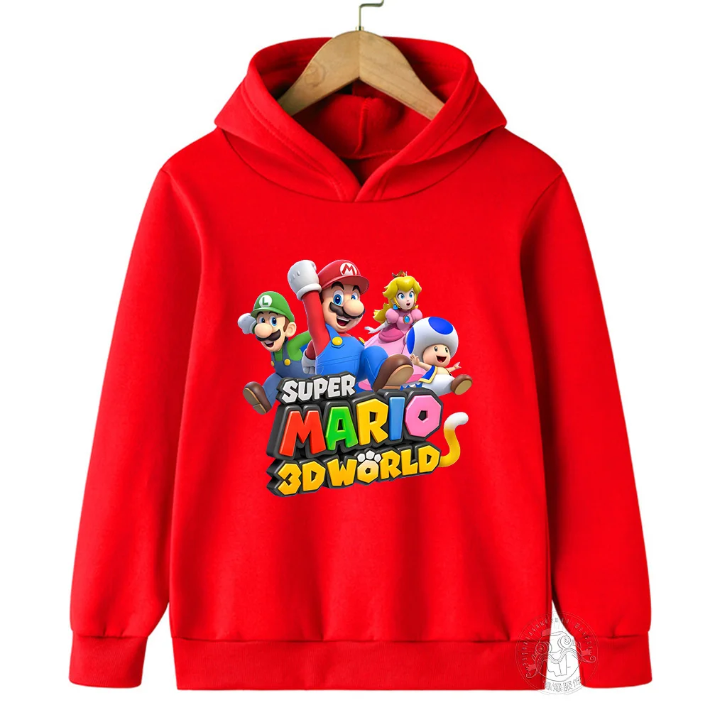 Mario Super Mario cartoon pattern children's hooded sweater for autumn and winter clothing, children's sports sweater