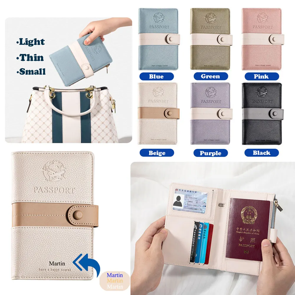 Customized Passport Holder For Women Man Premium Leather Passport Wallet Cover Case Travel Essentials Card Slots Zipper Pocket