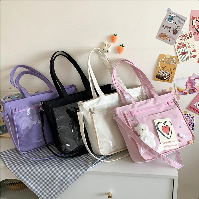 Kawaii High School Teenage Girls JK Bag Big Nylon Bag PVC Transparent Itabag Harajuku Style Shoulder Bag