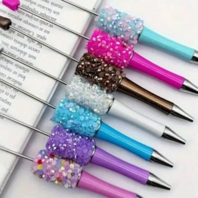 1/7pcs DIY Petal Sequin Beading Pen Handmade Resin Patch Multi-Color Round Pen High Aesthetic Student Signature Pen