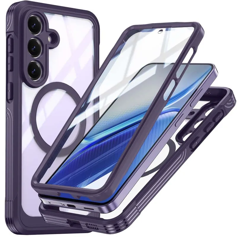 for Samsung S26 FE Case Shockproof Bumper Tempered Glass Screen Protector Magnetic Charging Ring Cover Transparent Pouch