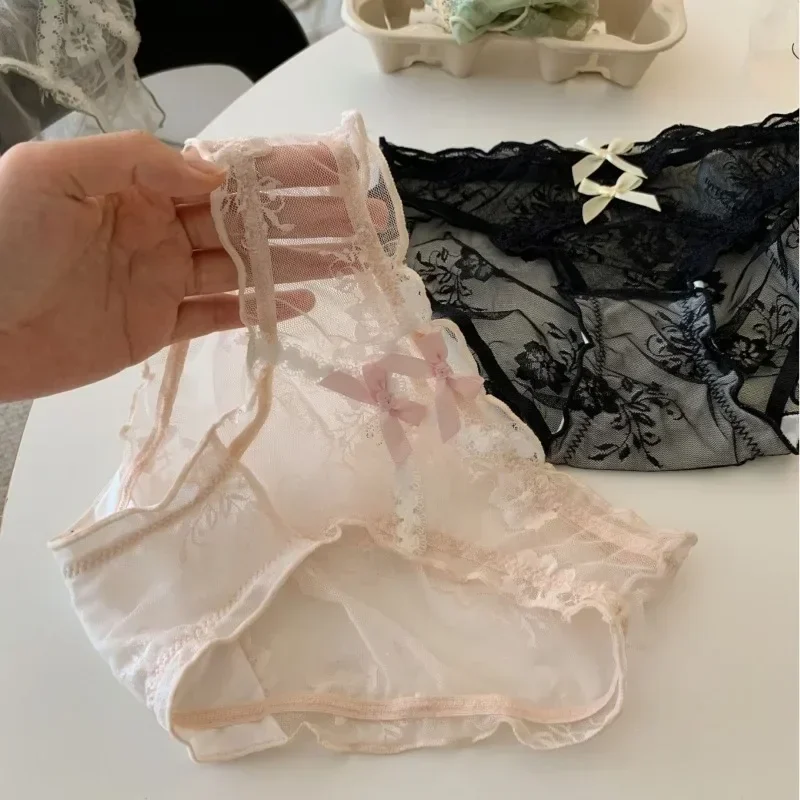 

Горячие 2025 года! Сетчатые трусики с цветочной вышивкой, хлопковые прозрачные трусы с бантом в промежности - украшенные прозрачными трусами, символизирующее сладкое женственное белье