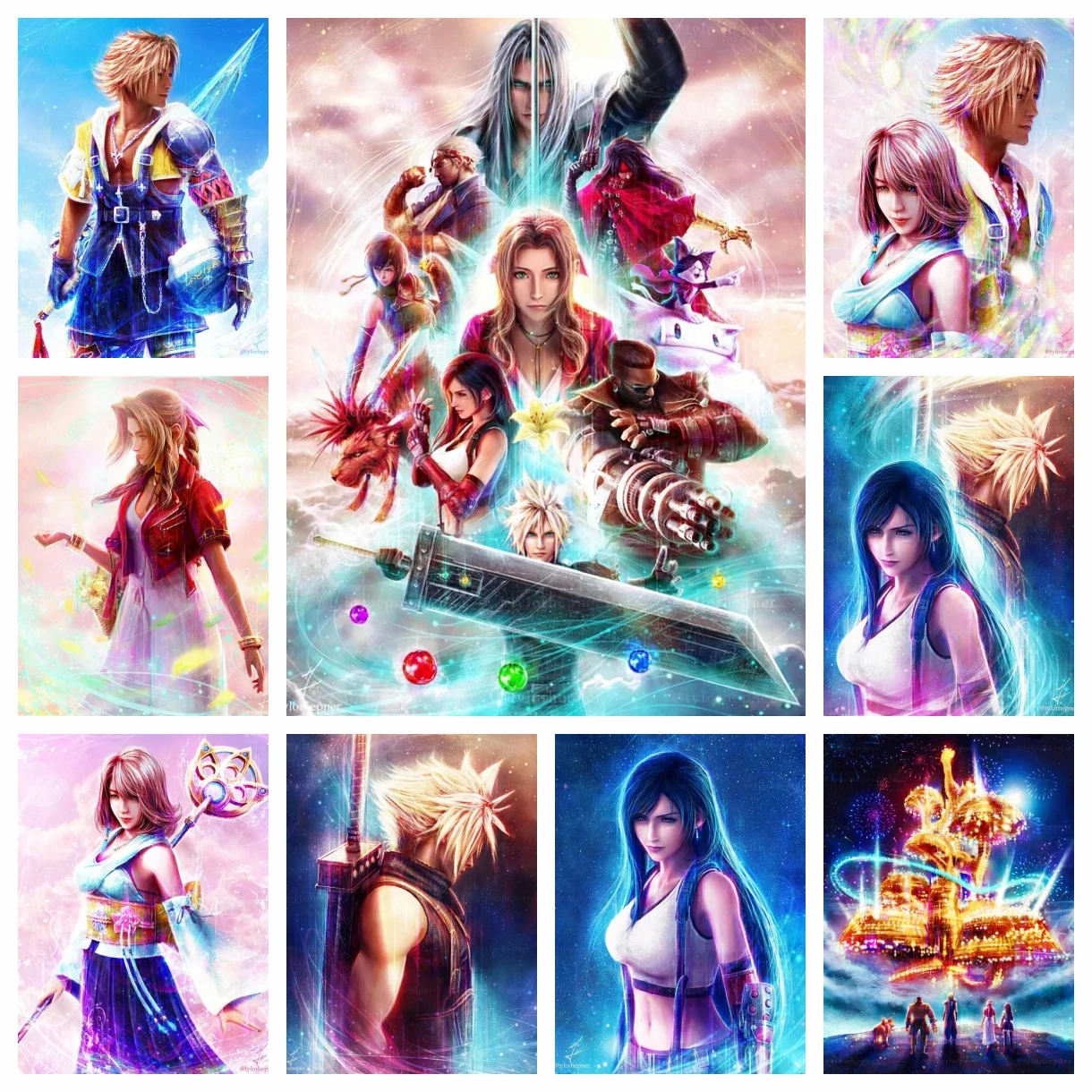 Final Fantasy XIV Cloud And Tifa 5d Diy Diamond Painting Zack Aerith Yuna Tidus Auron Barret Art Cross Stitch Mosaic Decor