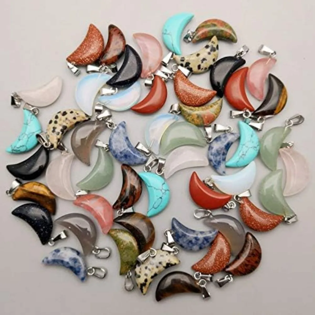 Fashion Natural Round Stone Pendants for Jewelry Making Charm Necklace Accessories 10Pcs/lot - ( Color: Moon Shape)