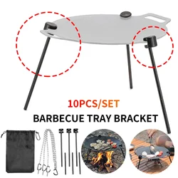 10PCS Detachable Grill Kit Vertical Tripod Grill BBQ Tray Support Triangular Bracket Aluminum Alloy Tripod Outdoor Griddle Grill