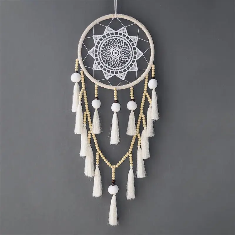 Macrame Wall Hanging Dream Catcher Large Natural Hairball (Beads with tassel)