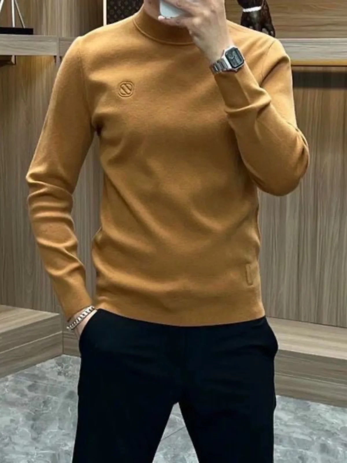 

Мужская толстовка с длинным рукавом и воротником-стойкой, модная, приталенная, термобелье, базовый слой, молодежный стиль, зимняя.