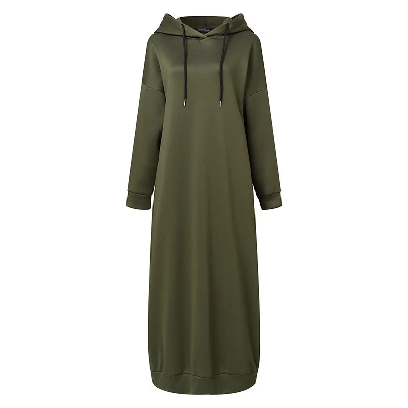 Muslim Dress Autumn/Winter Women\'s Sweatshirt Fashion Hooded Long Sleeve Long Dress Casual Solid Color Hooded Tank Top Robe