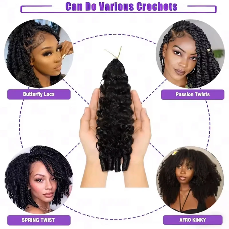 Cabelo Humano Cacheado Birmanês 12A de 30 Polegadas para Crochê, Pequenas Espirais, Cachos Pixie Profundos, Extensões Pré-Separadas Sem Nós, Tranças Miracle Knot, Extensões de Fácil Instalação, Cachos Ondulados Profundos, Perucas, Extensões de Cabelo Humano para Crochê com Nós Milagrosos, Materiais para Tranças, Cabelo com Volume