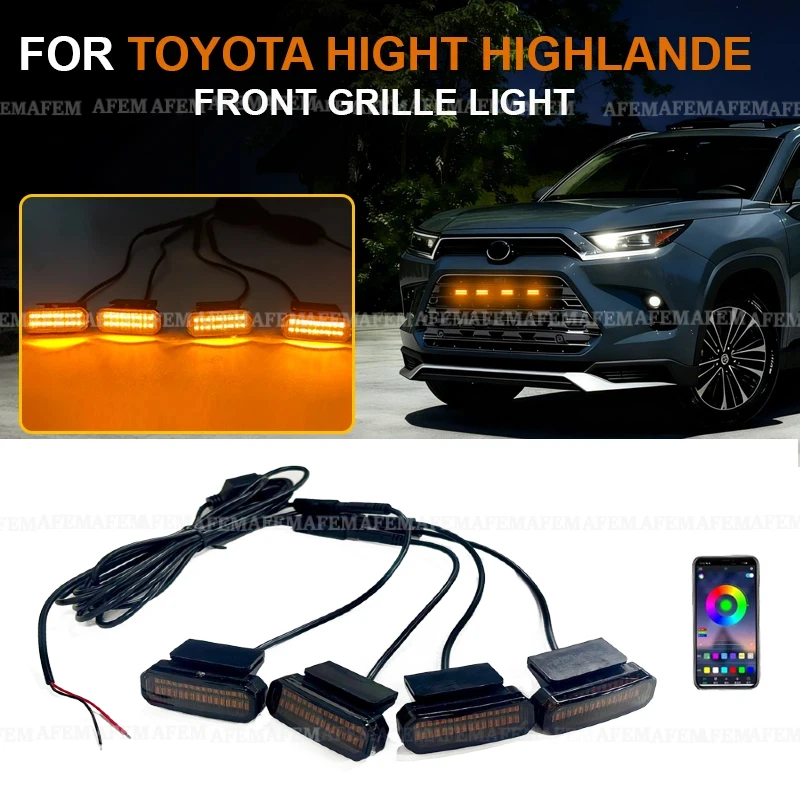 LED Front Grille Light FOR TOYOTA HIGHT HIGHLAND Daytime Running Light Wheel Eyebrow Lamp 12V Car Center Mesh Small Yellow Light