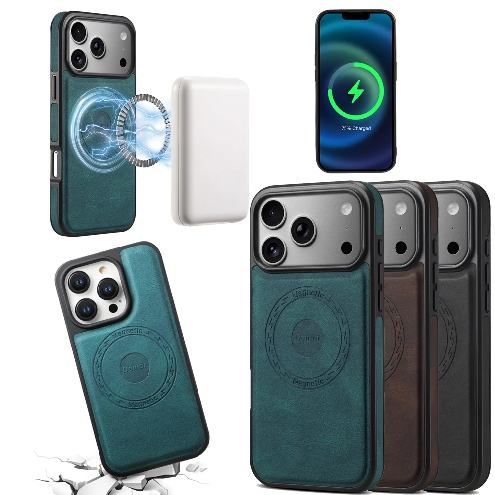 

Luxury Magnetic Wireless Charge Cover Retro Matte Leather Phone Case for iphone 17 PRO MAX 16 PRO MAX 12 13 14 PLUS 15 PRO MAX