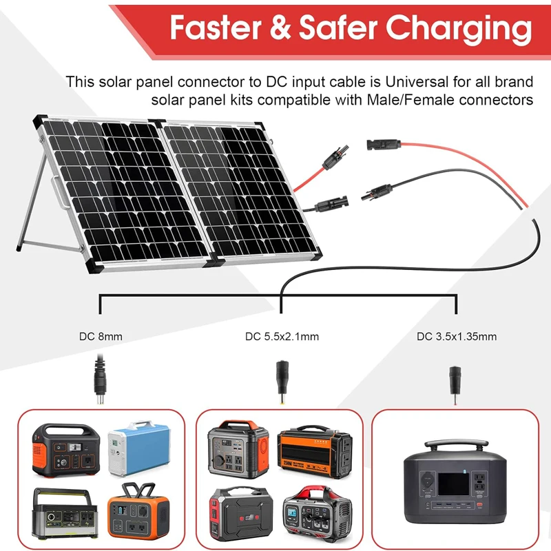 Painel solar cabo de carregamento para ALLPOWERS Jackery Goal Zero Ecoflow Anker, DC5521 DC8 7909, DC 5525 DC35135