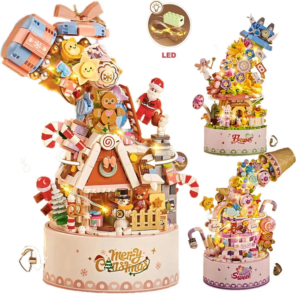 

MOC Creative Music Box Model Building Blocks LED Lights Christmas Series Desktop Decorations Bricks Toys for Kids Adults Gifts