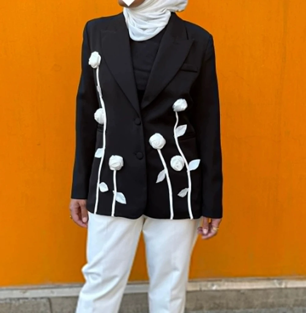 

Elegant suit 2025 summer new style design three-dimensional flower decoration slim fit suit jacket-GZXX962