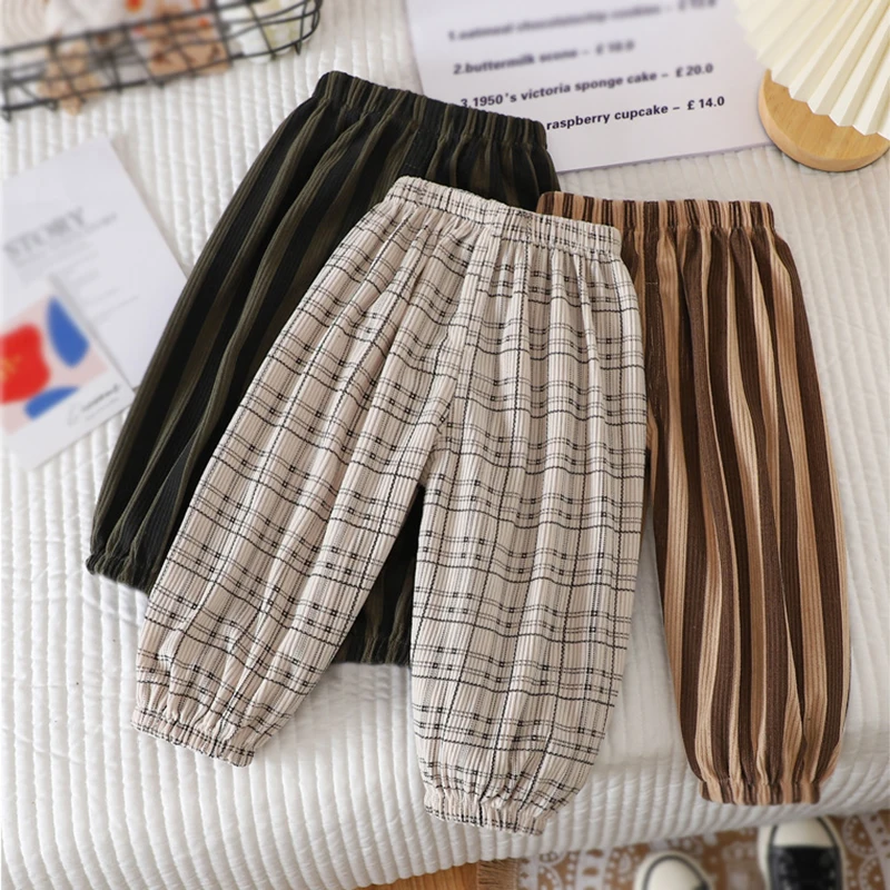 Spring Kid Loose Sweatpant Solid Striped Plaid Soft Elastic-Waisted Pants Casual Outing Fashion Sport Pants for kids 7-36M