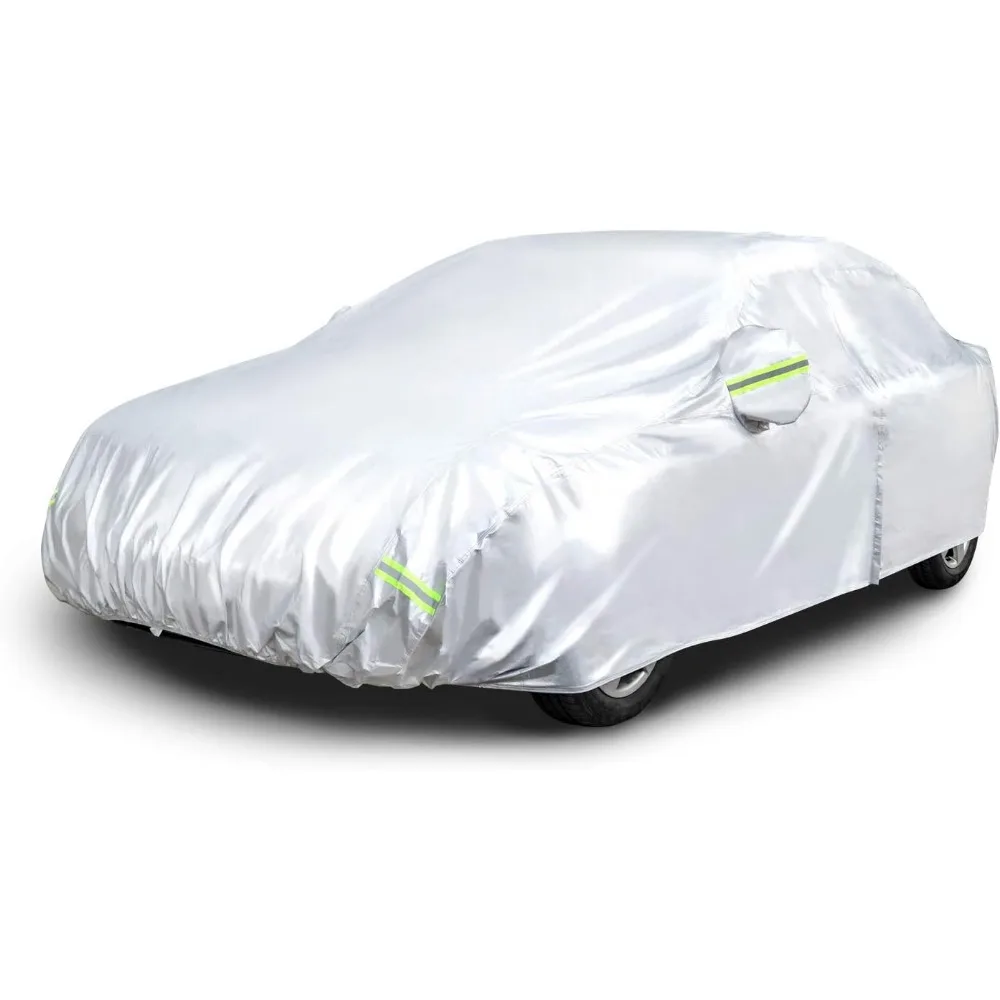 

Silver Weatherproof Car Cover - 150D Oxford, Fits Sedans up to 180 Inches for UV and Outdoor Protection