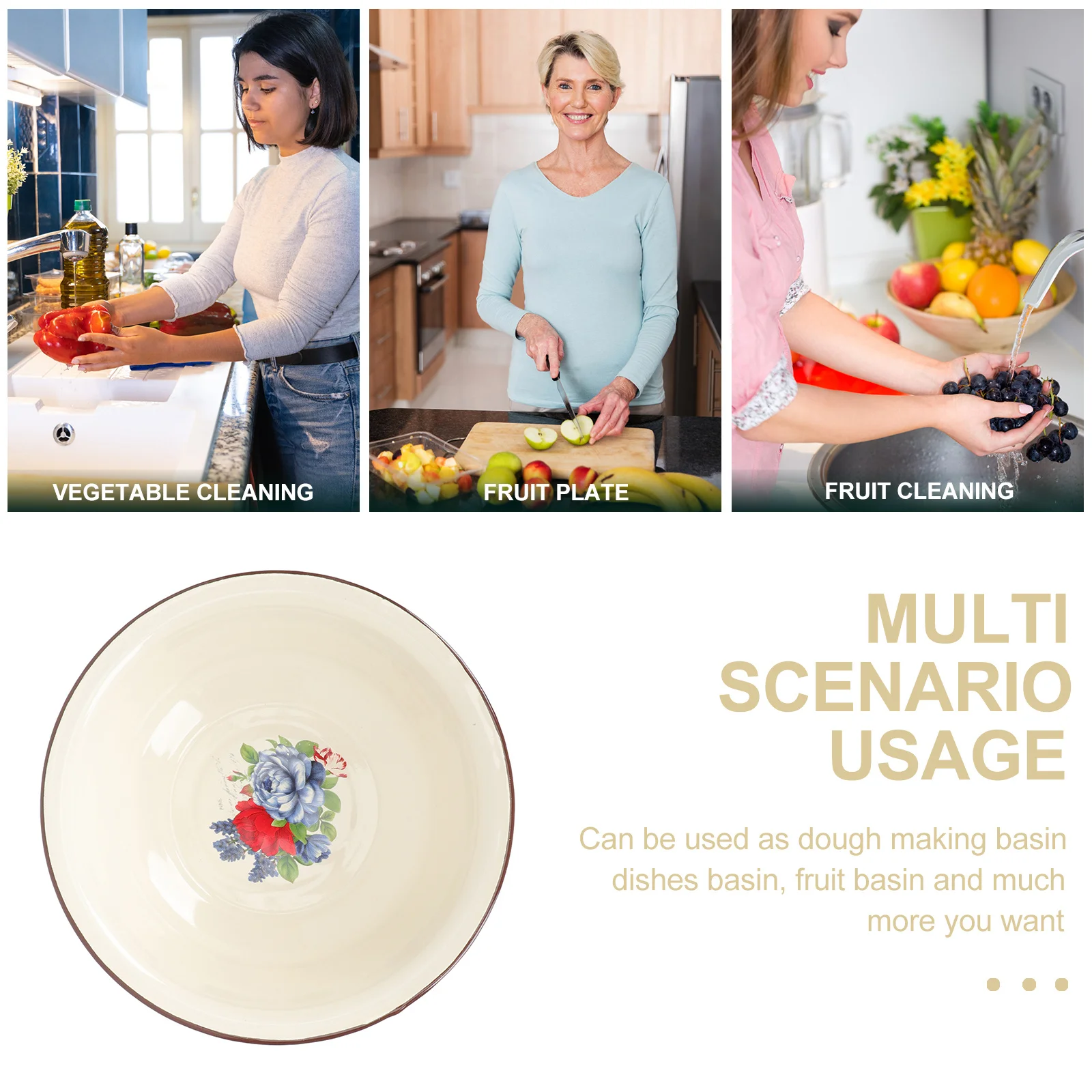 

Food Multipurpose Washing Basin Big Enamel Bowl Enamelware Cereal Bowls Large Colorful Serving Dessert