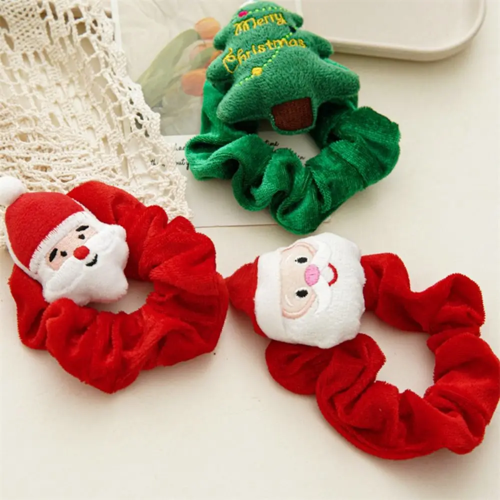لينة الشتاء عيد الميلاد Scrunchies القطيفة الكرتون الشعر حبل سانتا كلوز لطيف فتاة سانتا كلوز