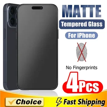 4Pcs Matte Tempered Glass For iPhone 14 13 12 11 15 Pro Max 7 8 16 Plus Frosted Screen Protector For iPhone 17 PRO X XR XS MAX 1