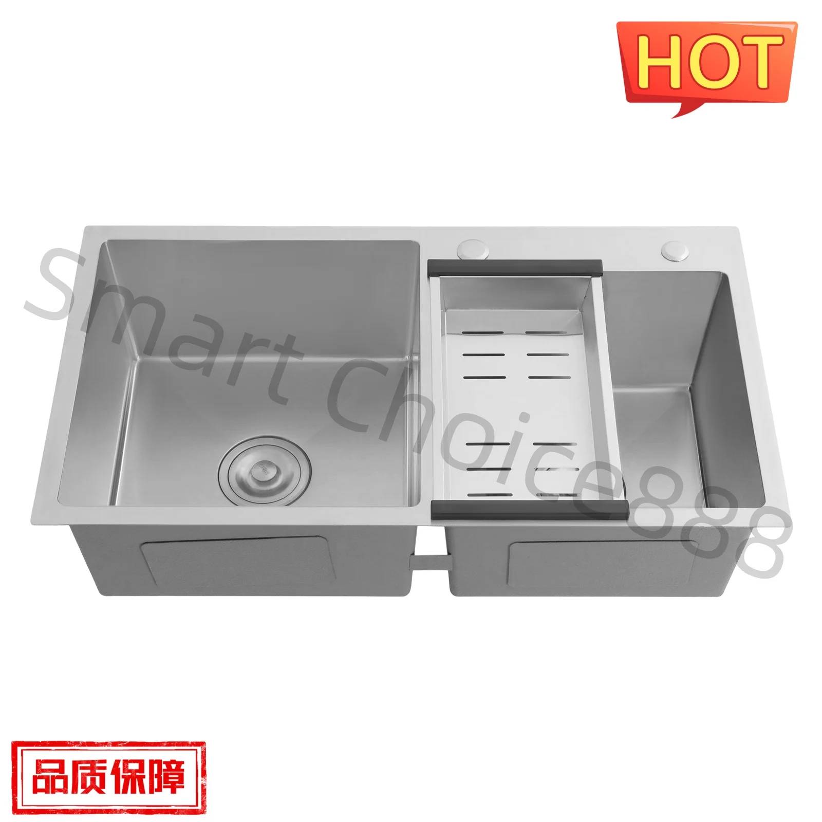 

Double Bowl Kitchen Sink Stainless Steel Rectangular Practical Versatile Sink 78x43x21cm Set for Kitchen with Drainage Basket