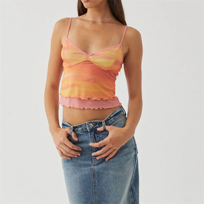 Lamuusaa y2k Tops Women Summer Clothes Tie Dye/Butterfly Print Spaghetti Strap Sleeveless Camisole 2000s Vest Streetwear