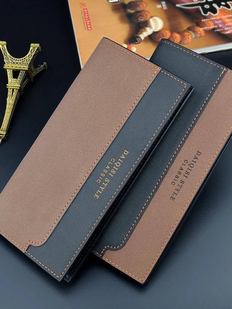 Men's Long Wallet Slim Soft Leather Multi-Card Slot Fashion Color Block Youth Suitcase JIFANPAUL Brand Korean Style PU Leather