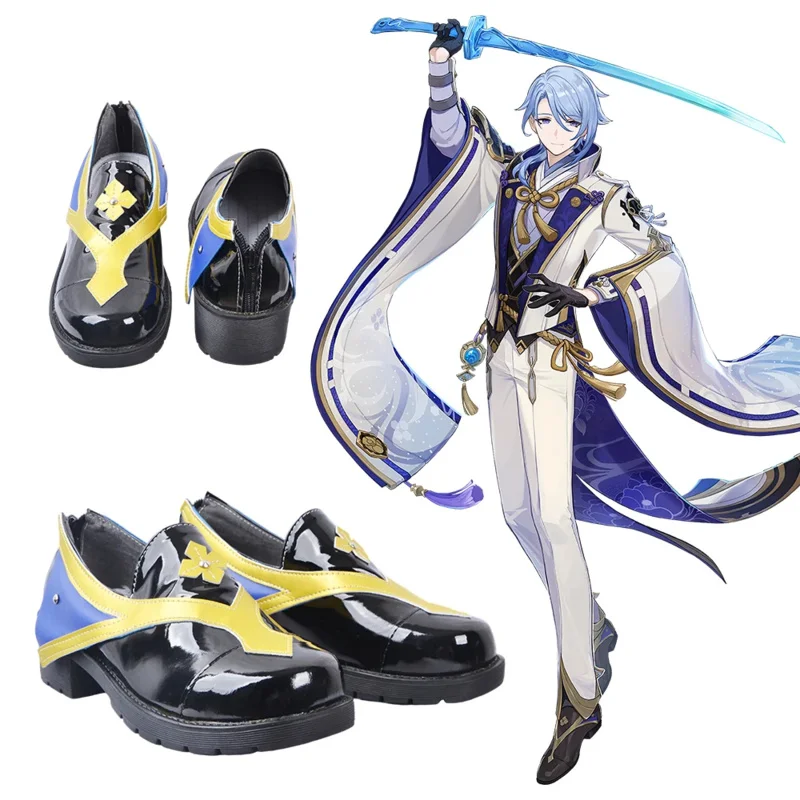 Spiel Cosplay Schuhe Spiel Kamisato Ayato Cosplay Schuhe Gens hin impact Party Eather Schuhe Pu Leder Stiefel für Männer