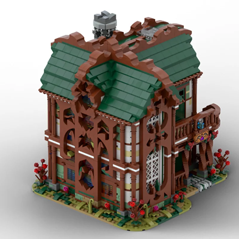 Modelo Medieval Moc, ladrillos de construcción, poción, casa, castillos verdes y rojos, bloques tecnológicos, juguete DIY de Navidad, regalos de construcción