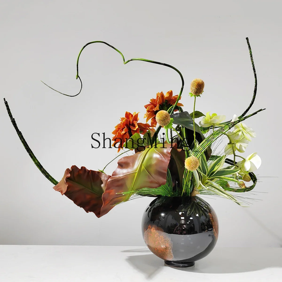 CL New Chinese Simulation Flower Ornament Sales Office Model Room Negotiation Table  Dining Table Green Plant Decoration
