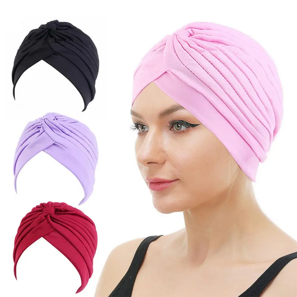 Women knot turban Indian Muslim Headwraps Hat Beanie Middle East Area Layered Solid Color Vintage Windproof Hair Protection